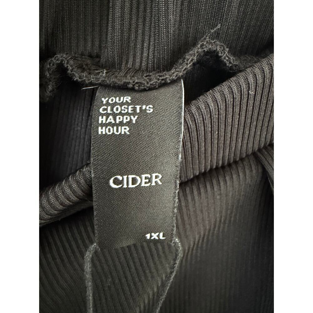 Cider Black Ribbed Wide Leg Lounge Pants 1XL Elastic Waist Flowy Casual - Picture 4 of 5